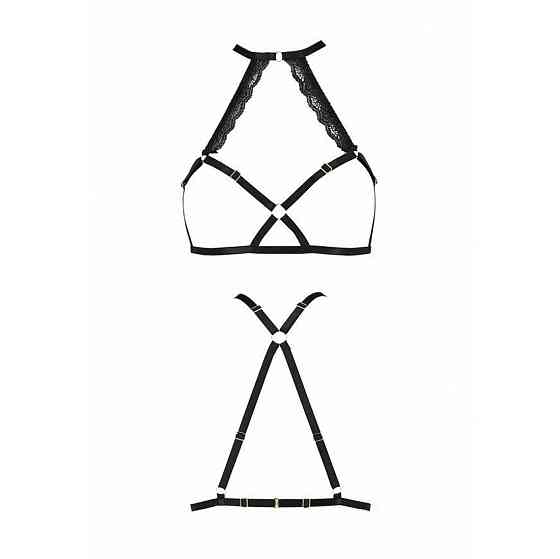 Портупея зі стреп із мереживом Passion Exclusive LORRY BRA XXL/XXXL, black, стрінги в комплекті Sex Aura Київ