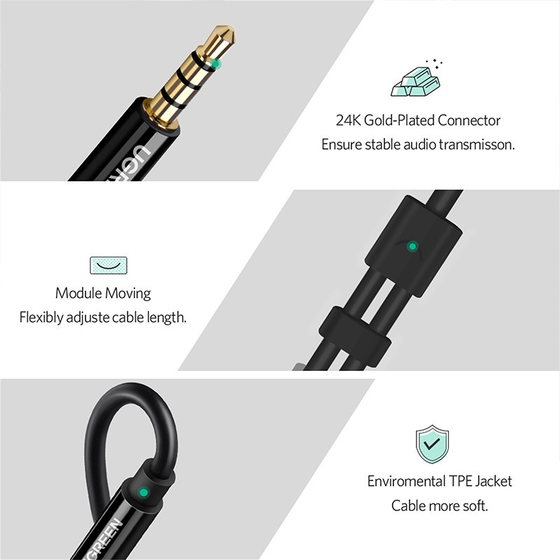 Аудіокабель UGREEN AV141 3.5mm male to 2 Female Audio Cable Aluminum Case Black Киев - изображение 8
