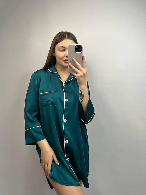 Женская ночная рубашка удлиненная шелковая Бирюзовый S Харьков - изображение 9