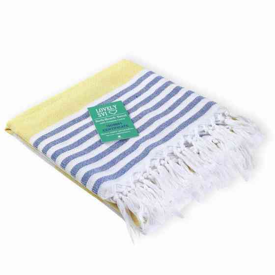 Полотенце пештемаль Lovely Svi хлопковое, пляжное, хамам, spa - XХL 100x180 см Yellow/Blue Stripes Киев