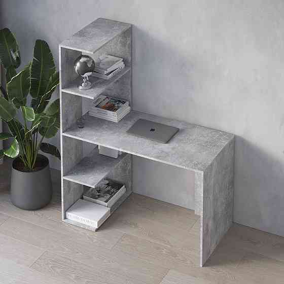 Комп’ютерний стіл VAYS M-16 Бетон, письмовий з боковим стелажем зліва, ЛДСП, 120×60×148 см - для дому, навчання, офісу Львів