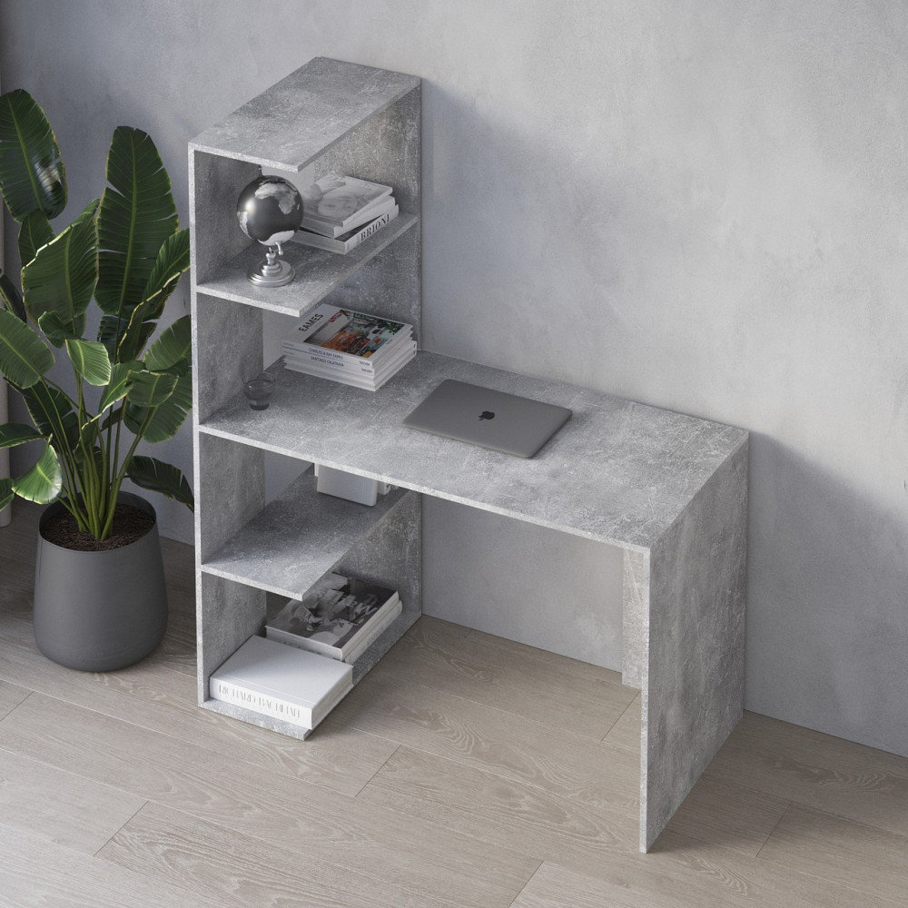 Комп’ютерний стіл VAYS M-16 Бетон, письмовий з боковим стелажем зліва, ЛДСП, 120×60×148 см - для дому, навчання, офісу Львів - фото 1