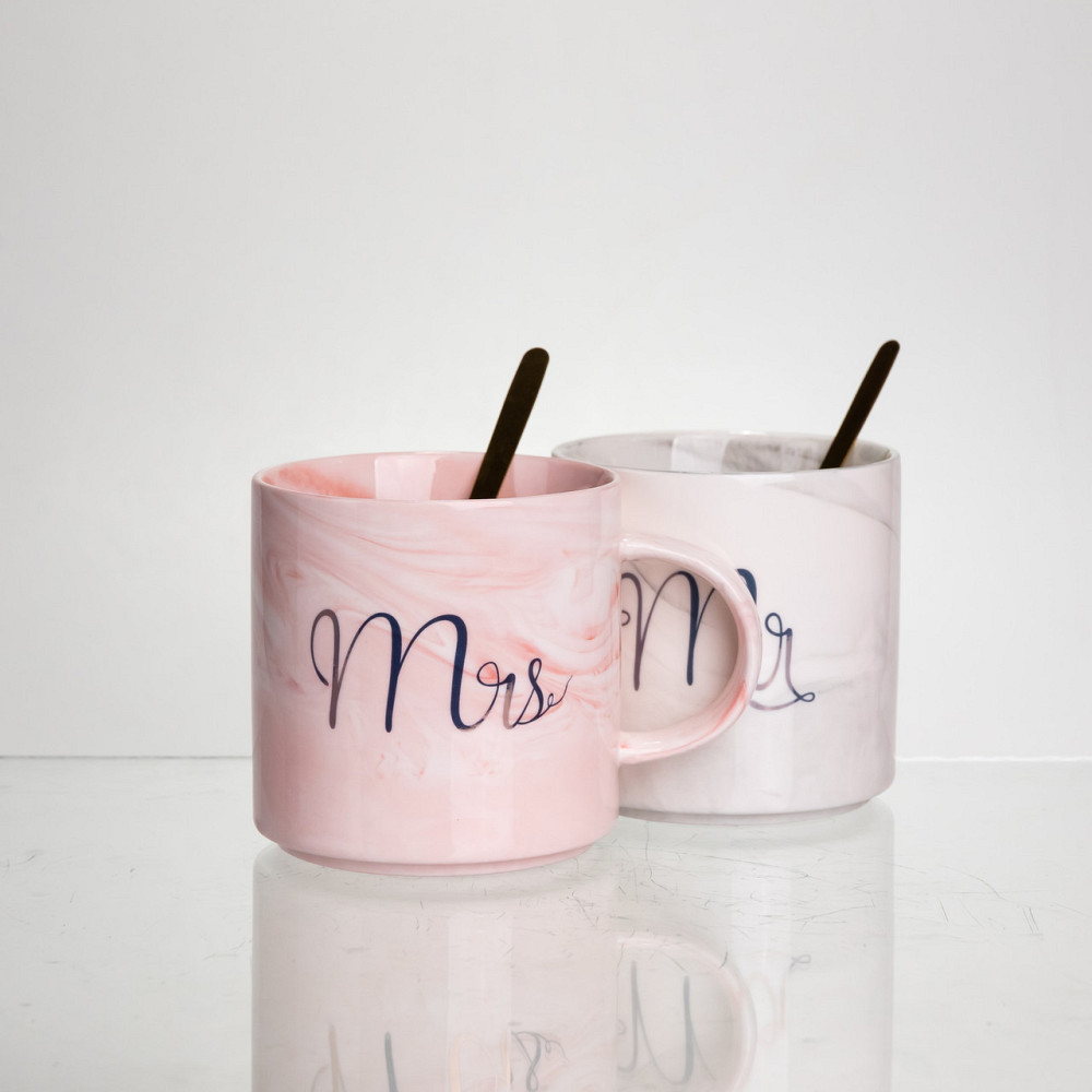 Набор парных фарфоровых чашек Mr&Mis 2 (шт) по 400 (мл) чашки на подарок с ложкой FM-28 SBR Киев - изображение 3
