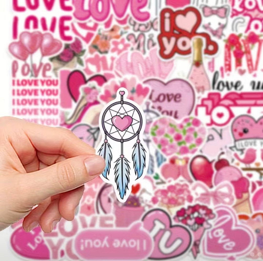 Наклейки Love романтичные розовые сердца 50 шт виниловые набор Киев - изображение 3