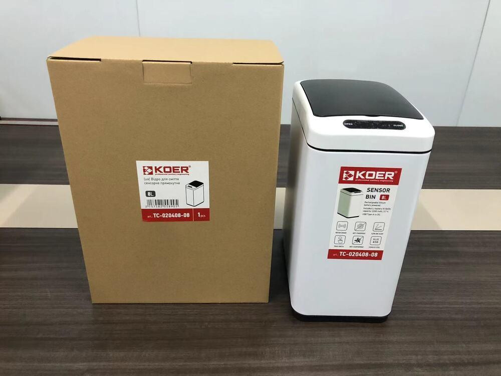 Відро для сміття сенсорне прямокутне Koer TC-020408-08 8 л колір білий нерж. сталь (KR5589) Чернівці - фото 6