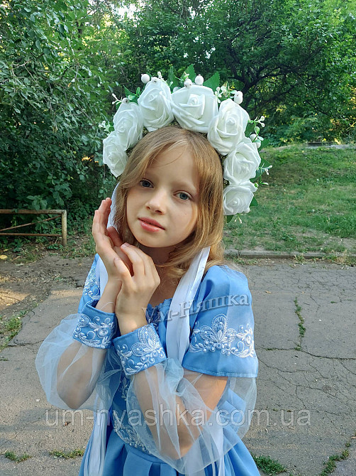 Ободок обруч з квітами "Сценічний білий" зі стрічками Кривий Ріг - фото 2