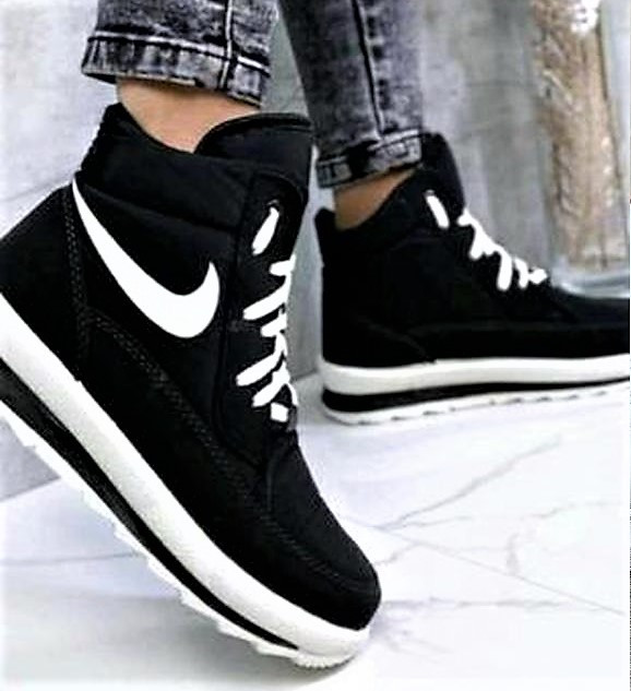 Зимові жіночі Кросівки на хутрі Чорні Найки Снікерси в стилі N!ke (розміри: 36,37,38,39,40) Дніпро - фото 6