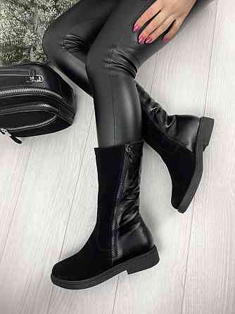 Напівчоботи жіночі ARLETT чорні шкіра + замша натуральна висота 27 см обхват 33-34 см (1254) 36 Коломия