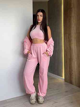 Жіночий прогулянковий костюм трійка: худі топ і штани велюр плюш Одеса