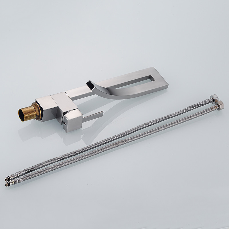 Смеситель дизайнерский для раковины однорычажный кран горизонтальный монтаж WanFan для ванны Никель Каменец-Подольский - изображение 2