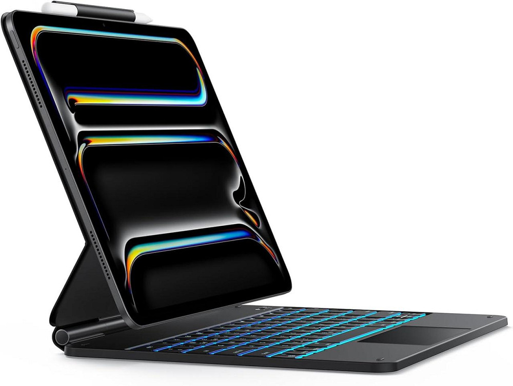 Клавіатура bluetooth для ipad pro 13 m4 2024 чохол з трекпадом підсвітка rgb usb c чорний uk layout кейс Київ - фото 1