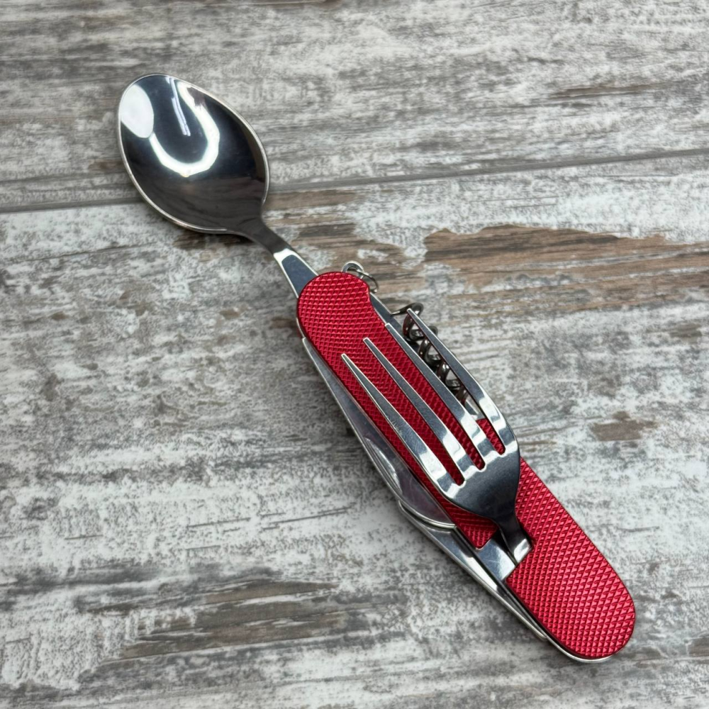 Туристический набор столовых приборов 6 в 1, складной нож, ложка, вилка, открывалка, штопор, походный комплект Киев - изображение 7