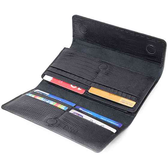 Фактурний місткий жіночий гаманець з натуральної шкіри CANPELLINI 21664 Чорний Київ