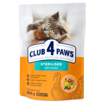 Сухий корм для кішок Club 4 Paws Преміум для стерилізованих з індичкою 900 г (4820269144910) Вінниця - фото 1