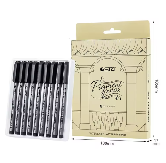 Набір лінерів капілярні ручки для скетч замальовок 9 шт чорного кольору, лінер, маркер для скетчингу Кам'янець-Подільський