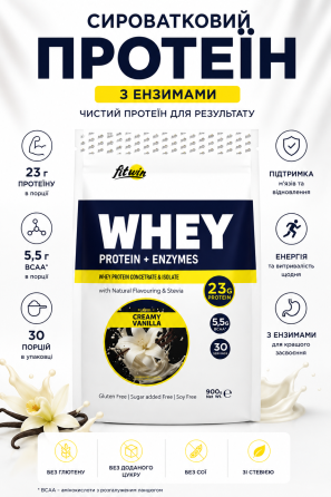 Сывороточный протеин FitWin Whey Protein + Enzymes 900 гр  ваниль Киев