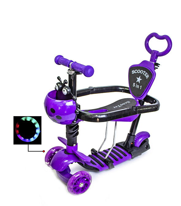 Самокат с защитным бортиком Scooter "Коровка" 5 в 1. Фиолетовый Одесса - изображение 1