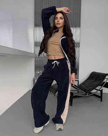 Жіночий теплий повсякденний костюм із лампасами, двобічний фліс Синій Одеса