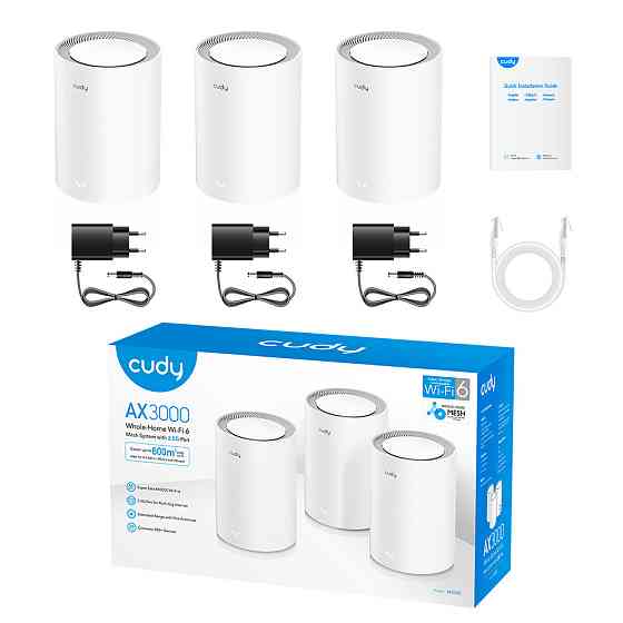Маршрутизатор WiFi Mesh-система WiFi 6 2.5G Cudy M3000 V2.0 White (3-Pack) 3 штуки дводіапазонні AX3000 (73-00553) Київ