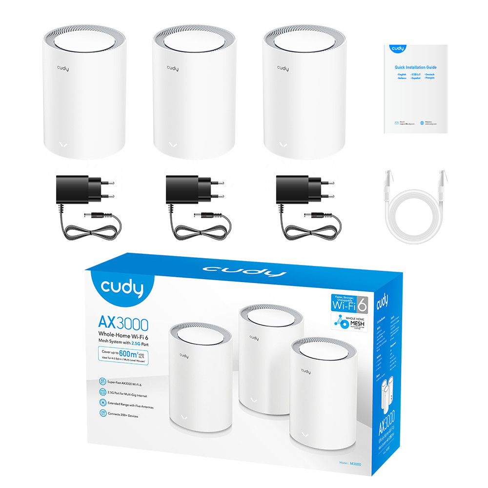 Маршрутизатор WiFi Mesh-система WiFi 6 2.5G Cudy M3000 V2.0 White (3-Pack) 3 штуки дводіапазонні AX3000 (73-00553) Киев - изображение 5