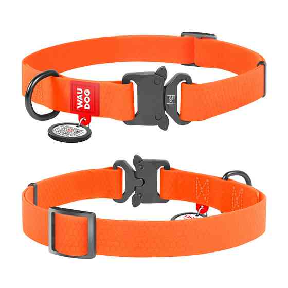 Ошейник для собак водостойкий WAUDOG Waterproof c QR паспортом, металлическая пряжка-фастекс, Ш 20 мм, Дл 28-40 см, оранжевый Киев
