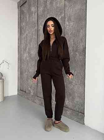 Женский теплый повседневный комбинезон с капюшоном трехнить на флисе Шоколад, 48/50 Одесса