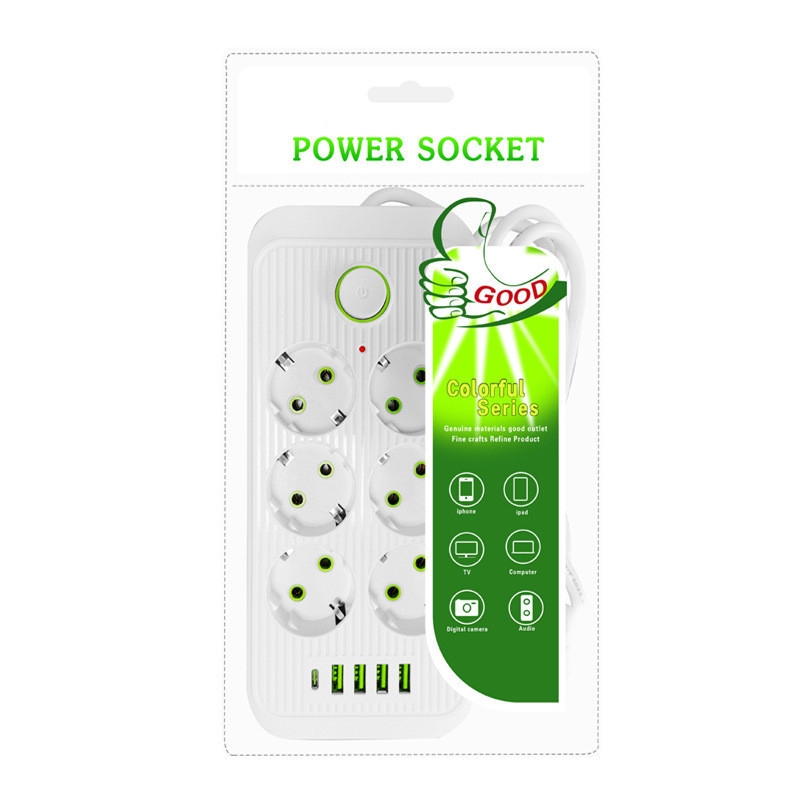 Сетевой фильтр удлинитель 2 м 6 розеток и 5 USB QC PD 10А 2.5 кВт EU-2506PD защита устройств Киев - изображение 2