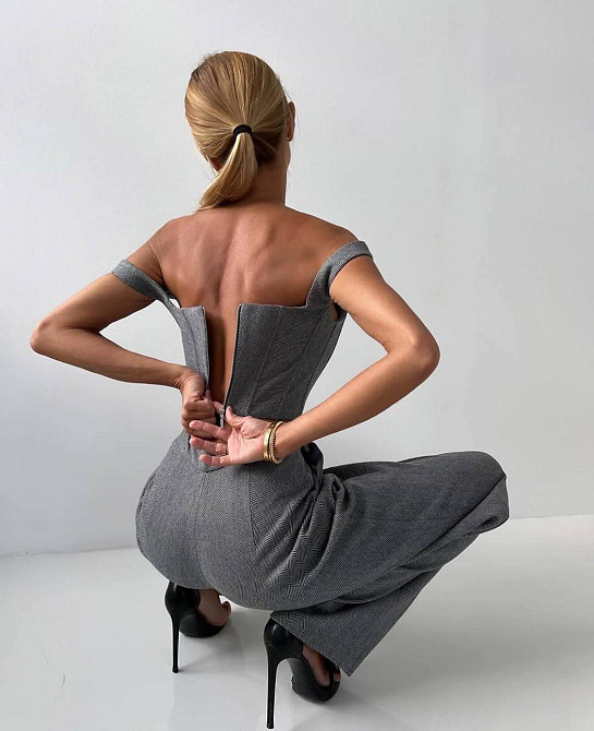 Женский теплый брючный костюм тройка: пиджак топ и штаны кашемир елка Серый, 44 Одесса - изображение 2