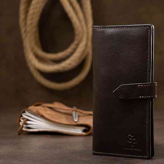 Кожаное мужское глянцевое портмоне GRANDE PELLE 11517 Коричневый Киев