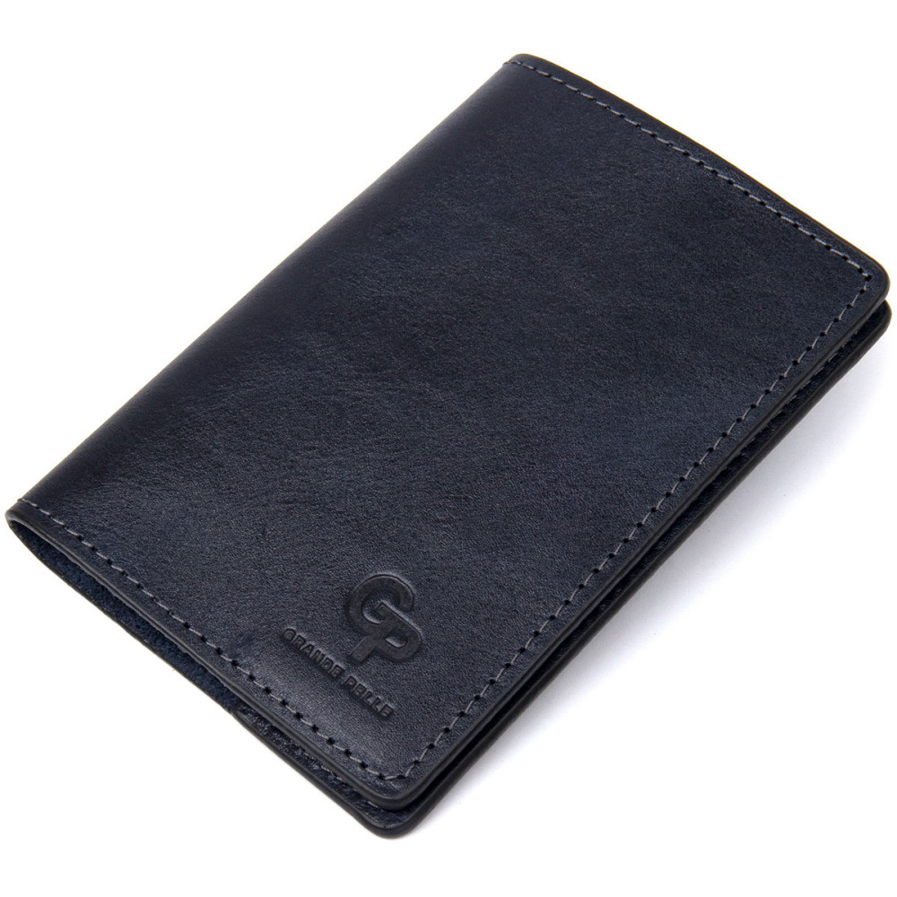 Універсальна шкіряна обкладинка на паспорт Темно-синій (GRANDE PELLE) Київ - фото 5