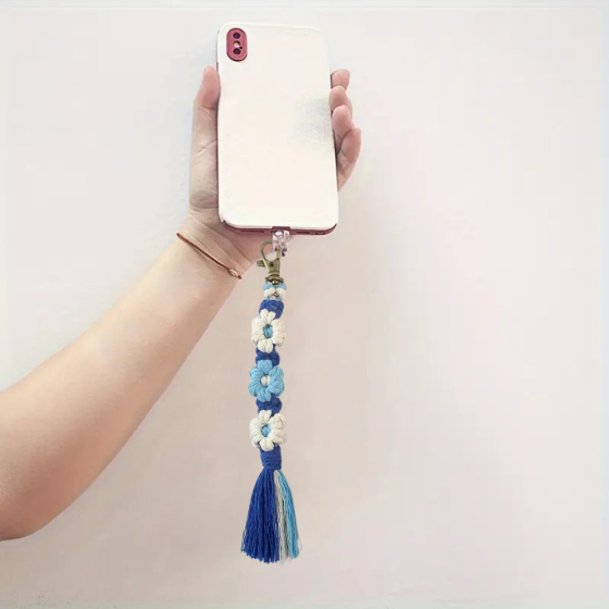 Набір макраме для ручного плетіння і в'язання брелока "Квіти" для ключів і аксесуарів 20х2.2 см, синій Кам'янець-Подільський