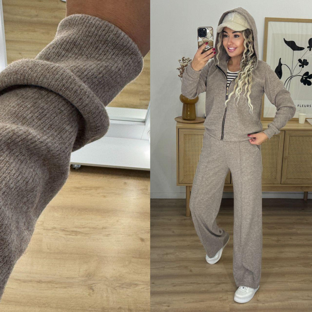 Женский теплый прогулочный костюм двойка: кофта и штаны вязка на трикотажной основе Капучино, 52/54 Одесса - изображение 4