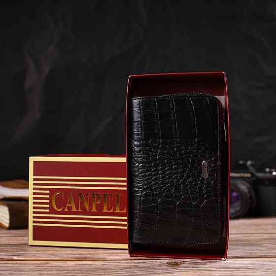 Стильне жіноче портмоне середнього розміру з натуральної шкіри з тисненням під крокодила CANPELLINI 21911 Чорне Київ