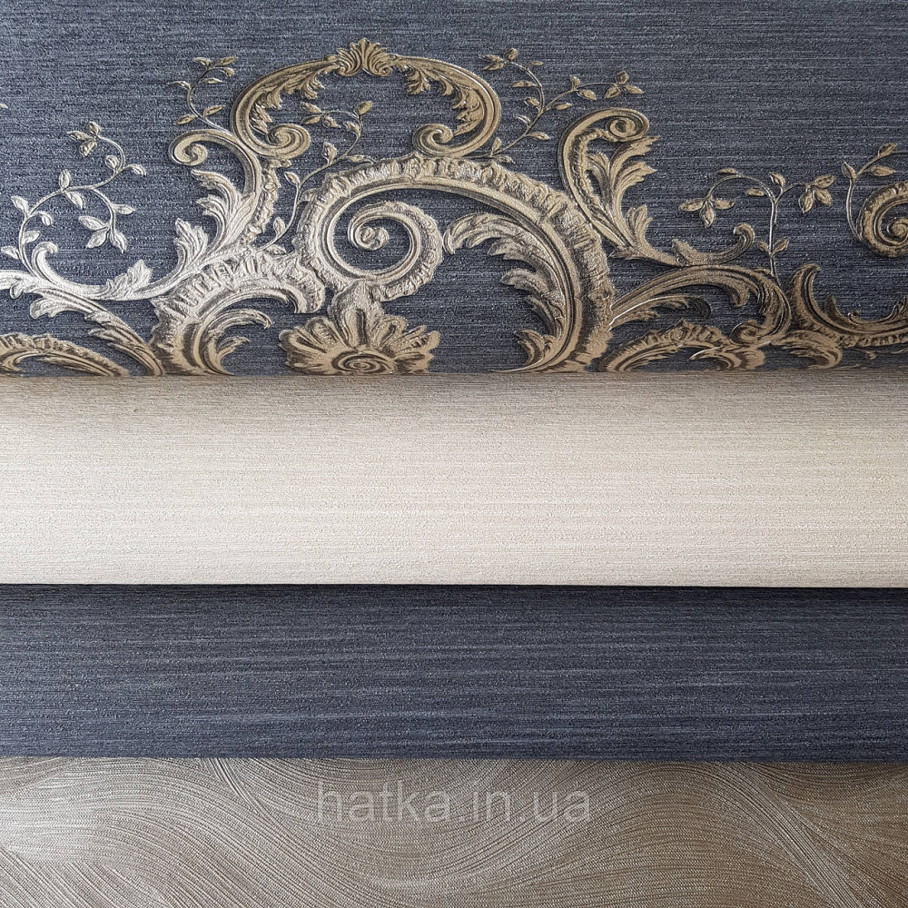 Шпалери метрові вінілові на флізелін дизайнерські Erismann Elle вензелі золотом великі структурних на чорному Київ - фото 2