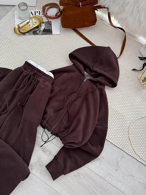 Женский повседневный теплый костюм двухсторонний Флис Шоколад, 46/48 Одесса - изображение 5