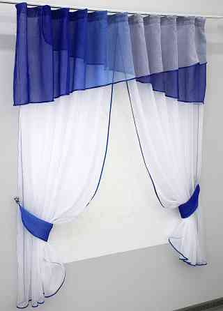 Кухонные шторы VR-Textil № 091к с ламбрекеном и подвязками синий 260х170 см (59-548) Киев