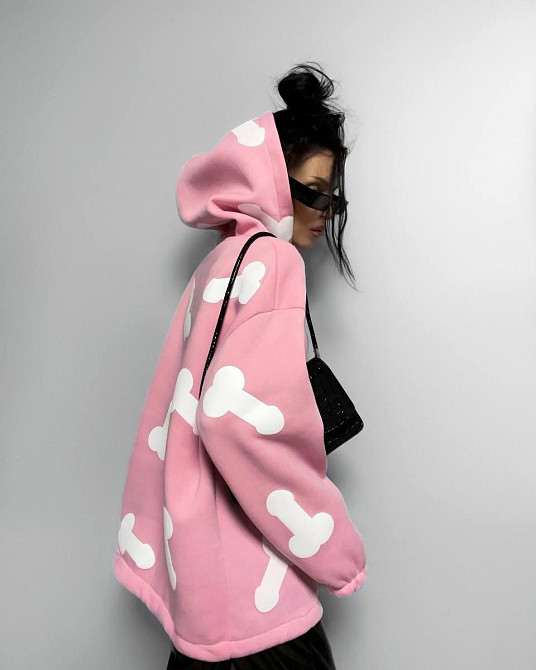 Женское теплое ОХУЕ*** худи оверсайз кроя на фиксаторах трехнитка на флисе Одесса - изображение 3