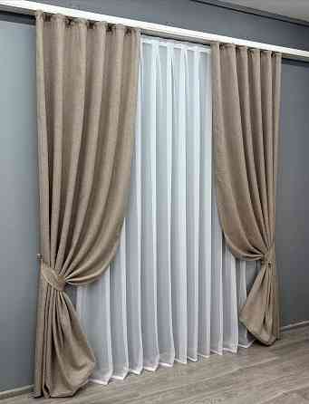 Комплект готових штор VR-Textil Льон Мішковина № 113ш Світло-кавовий 150х270 см 2 шт (30-255) Київ