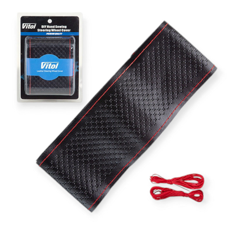 Оплетка m кожа (37 - 39 см) черная перфор. красный шов руля Мукачево - изображение 1