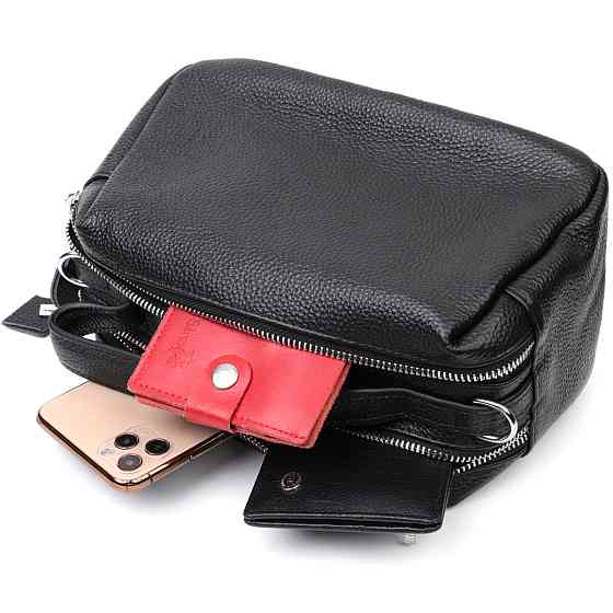 Сумка прямоугольная для женщин на два отделения из натуральной кожи Vintage 22343 Черная Киев