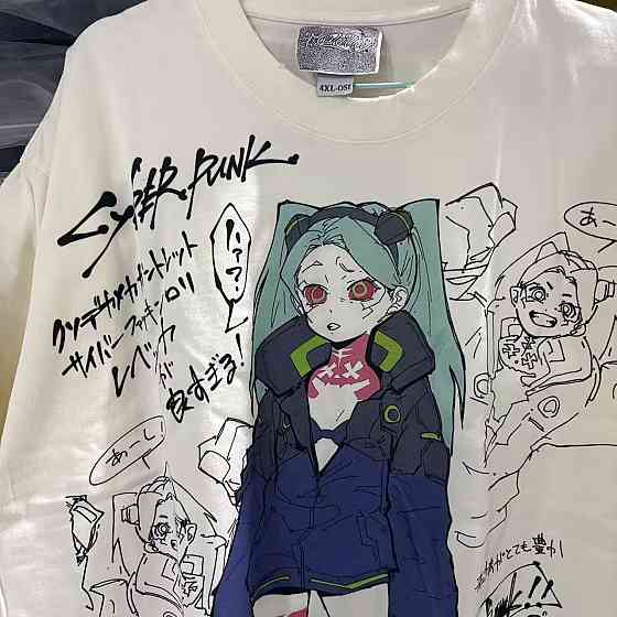 Футболка чоловіча з принтом аніме Аніме Кйберпунк Едгеруннерс Ребекка оверсайз (S/M/L) Черний Дніпро