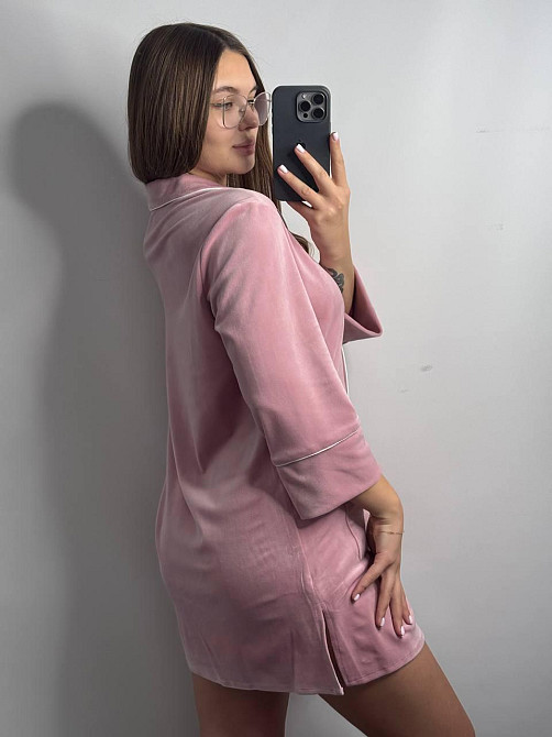 Женская рубашка-халат плюш-велюр Пудровый б/к XL-XXL Харьков - изображение 2