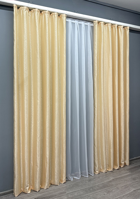 Комплект готовых штор VR-Textil Жаккард № 1727ш Кремовый 150х285 см 2 шт (33-0649) Киев - изображение 4