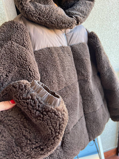 Куртка женская Lady Yep 9055 тедди комбинированный искусственный мех оверсайз с капюшоном, коричневый, 44-48 Киев - изображение 3