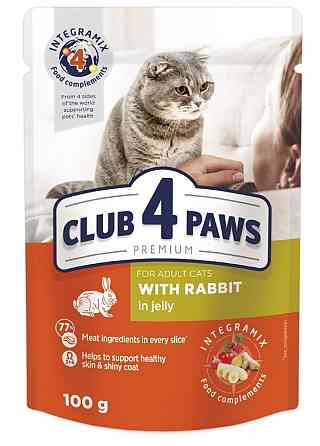Полнорационный консервированный корм для взрослых кошек CLUB 4PAWS Премиум с кроликом в желе, 85 г Винница