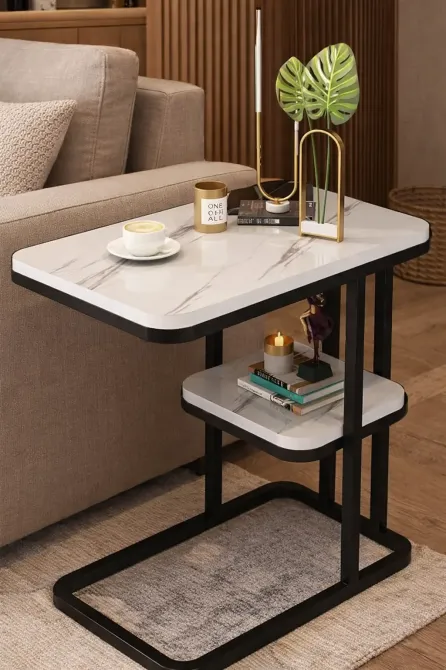 Интерьерный прикроватный столик с мраморной столешницей DASH-5496 50х30х58см Коломия - фото 1