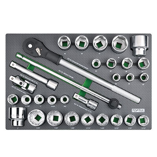 Набір головок з тріскачкою в ложементі (метр.+дюйм) 3/4" 31ед. TOPTUL GED3108 Одеса - фото 1