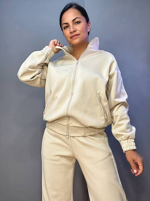 Костюм женский A-N 2738 свитшот на молнии и брюки равны от бедра с лампасом бежевый, бежевый, L Киев - изображение 4