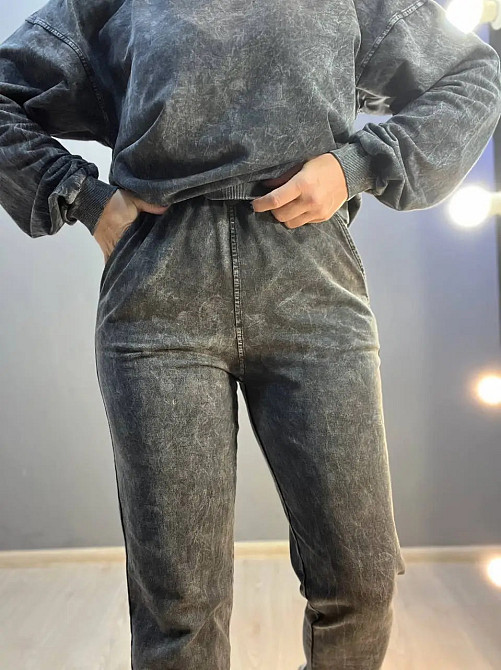 Костюм женский SEVILEN 142 варка тай дай свитшот оверсайз и брюки на резинке двунитка черный, черный, S Киев - изображение 2