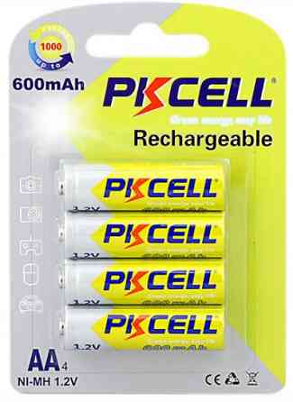 Аккумулятор PKCELL 1.2V AA 600mAh NiMH Rechargeable Battery, 4 штуки в блистере Полтава